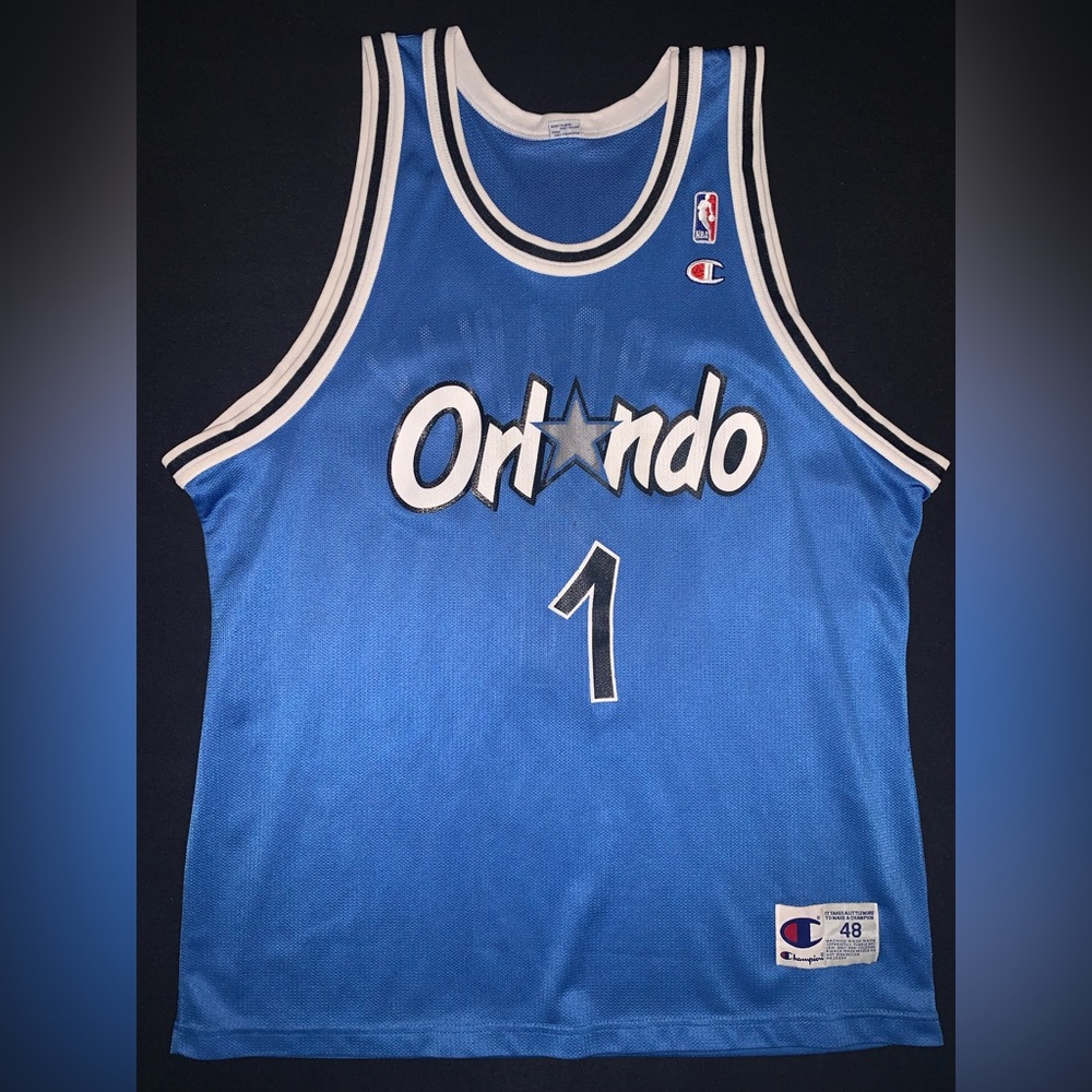 SOLD Champion Orlando Magic Penny Hardaway #1 Blue NBA Jersey 48 Adult XL - Picture 1 of 7